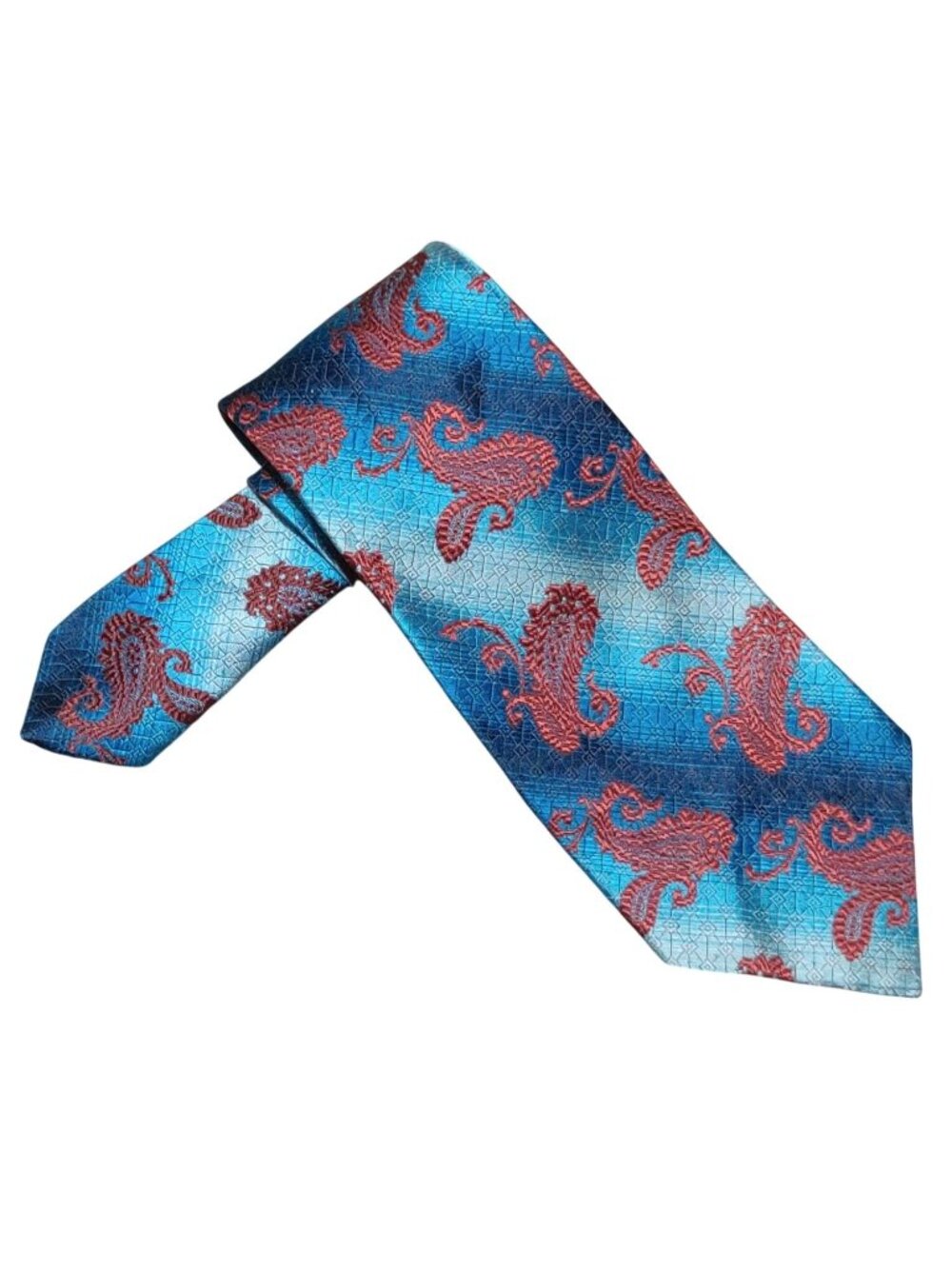 Brittania Necktie Vintage 1980s Blue Burgundy Paisley Geometric Wide Retro Tie